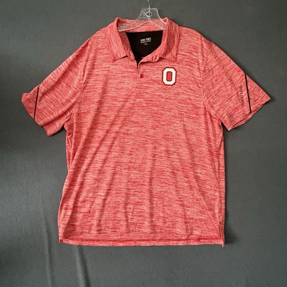 Ohio State Buckeyes Polo Shirt Mens XXL Red Heather Space Dye Authentic Apparel
